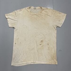 Vintage 60s Hanes White Blank Cotton Distressed T-Shirt
